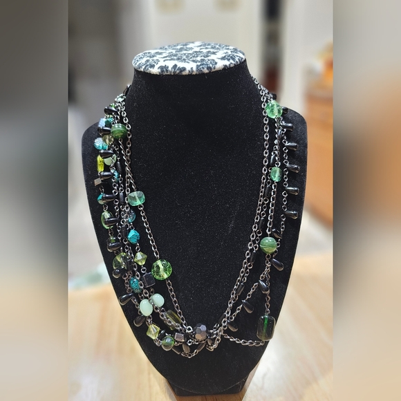 Jewelry - Lia Sophia Multi-Strand "Herb Garden" Green Glass Resin Beaded Necklace 17-20in